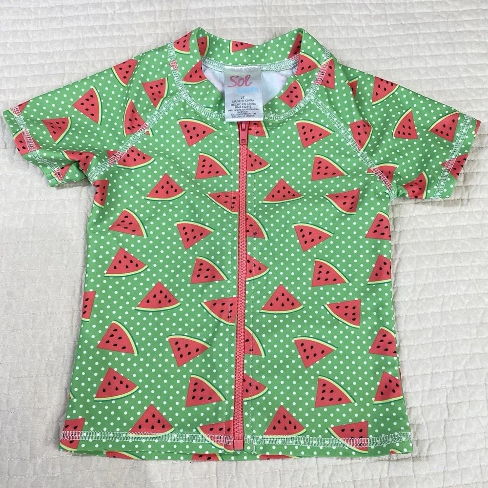 Girls Toddler 2T Summer Swimwear Top Lot Bundle 3 Watermelon Floral Unicorn